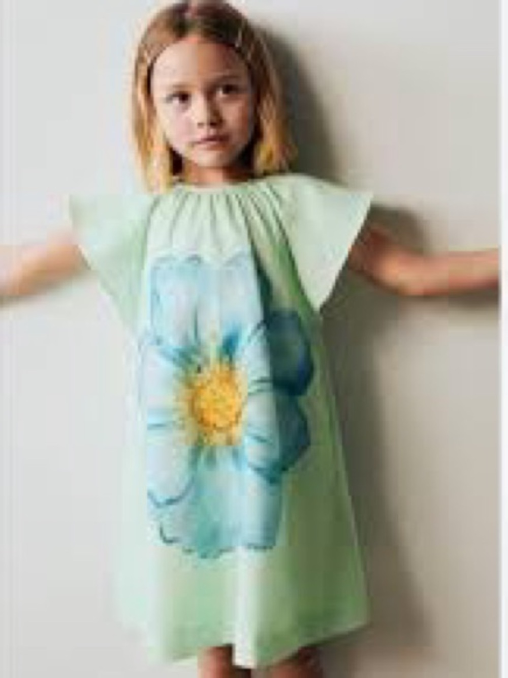 Zara Linen Blend Mint  Baby Girl Dress Floral Print 1.5 to 2 years 24 months